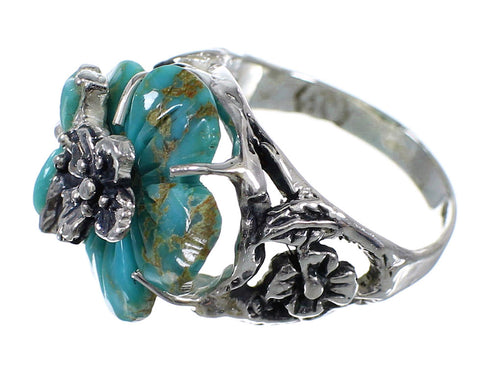 Authentic Sterling Silver Turquoise Flower Dragonfly Ring Size 8-1/2 RX82614